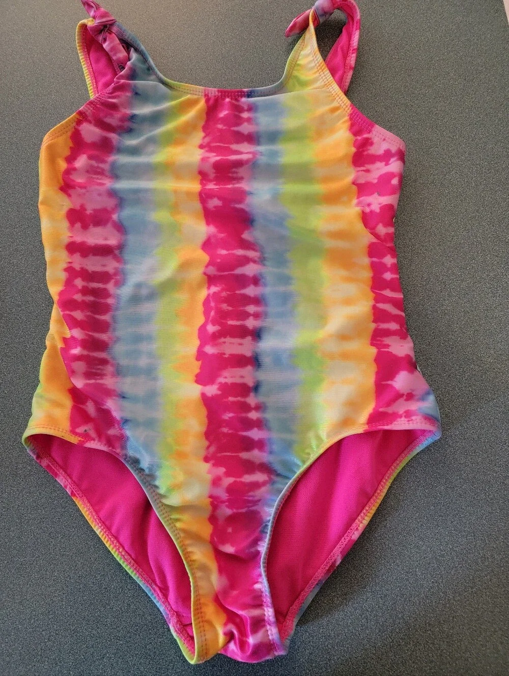 SO Tie Dye One Piece Swimsuit + Wonder Nation Pink Hooded Cover Up Size 10/12